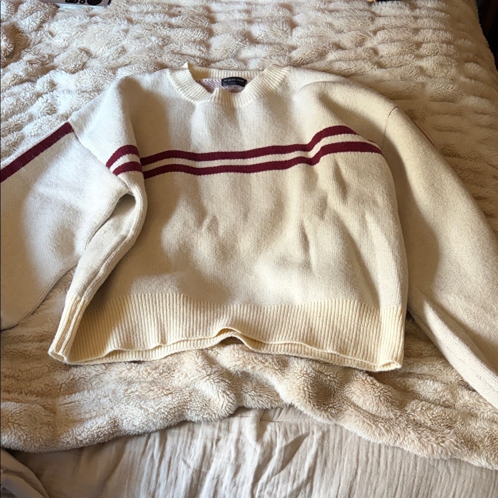 White Fox Boutique White and Red Crew Neck Sweater - Picture 2 of 5